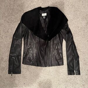 Neiman Marcus exclusive vintage black leather draped zip jacket size small